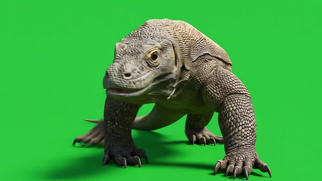 Komodo dragon with a forked tongue on a green background