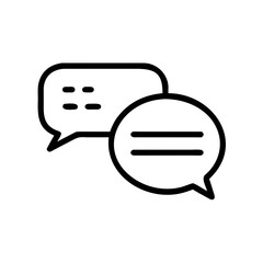 Two speech bubbles overlapping each other one with dots and one with lines in a simple vector style