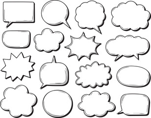 Collection of Black and White Comic Book Speech Bubbles