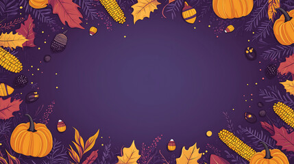 Fototapeta premium Autumn thanksgiving background with pumpkins corn and falling leaves art