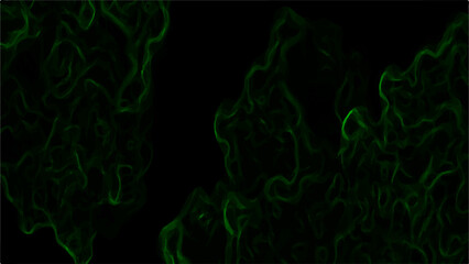 Abstract dark background featuring swirling green neon wisps and smoky, misty patterns over a black backdrop. Organic, ethereal effect resembling energy currents, plasma flow, or mystical fog