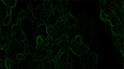 Abstract dark background featuring swirling green neon wisps and smoky, misty patterns over a black backdrop. Organic, ethereal effect resembling energy currents, plasma flow, or mystical fog