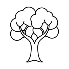 Outline tree with rounded leaves thick trunk on nature plant