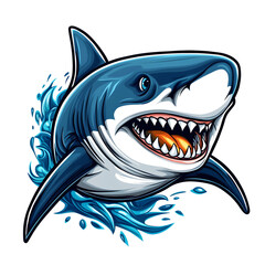 Naklejka premium Great white shark emerging from the ocean depths