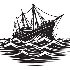 Silhouette of a Shipwreck Sinking in Rough Seas Illustration