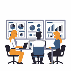 Data Analysis Teamwork-Business Professionals Reviewing Charts and Graphs-Strategic Planning Session for Success-Analyzing Marketing Data on Screens