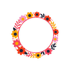 Decorative Floral Wreath with Abstract Center-Colorful Flower Arrangement-Modern Floral Design-Unique Abstract Art Piece-Stylish Floral Circle Design