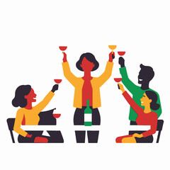 Diverse Friends Toasting Wine at Dinner Party-Celebrating Togetherness with Red Wine Glasses-Enjoying Evening with Friends at Table-Celebration Gathering