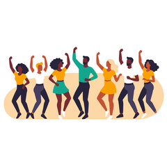 Diverse Group Celebration-Animated People Dancing Together-Celebrating Success and Joy-Vector Illustration of Unity-Fun and Energetic Dance Party