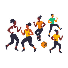 Diverse group of people playing basketball-Healthy lifestyle illustration-Sports and fitness motivation-Athletic individuals exercising-Teamwork and active living concept
