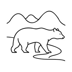 Line art a bear walking on a path with mountains in the animal wildlife