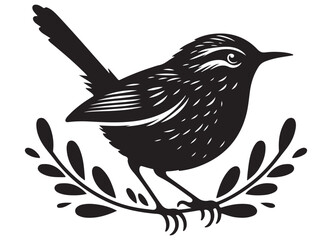 Obraz premium Silhouette Illustration of a Bird on a Branch with Leaves