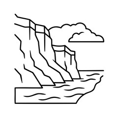 Line art coastal cliffs with ocean waves a cloud on a coastline