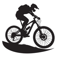 Silhouette Mountain Biker Riding Downhill on a Trail Adventure