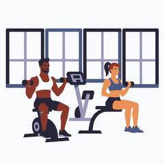 Fototapeta premium Gym Workout Motivation- Man and Woman Exercising with Dumbbells- Fitness and Health Lifestyle- Building Strength in the Gym- Cardio and Weight Training Routine