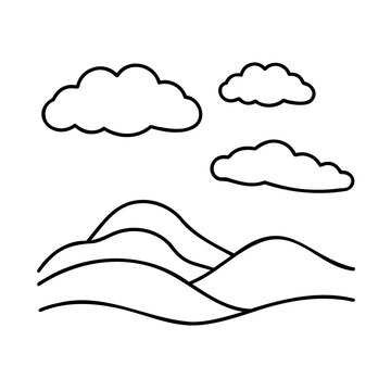 Outline clouds rolling hills on a landscape nature