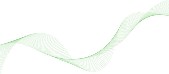 Abstract green flowing wave lines isolated on transparent background, creating a dynamic and elegant motion effect