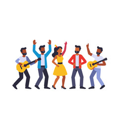 Obraz premium Happy People Dancing and Playing Guitars-Cheerful Friends Celebrating Together-Enjoying Music and Festive Vibes-Group of Smiling People having Fun_