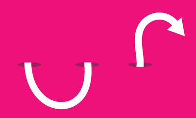 Curved white arrow that goes in and out of holes in the ground.