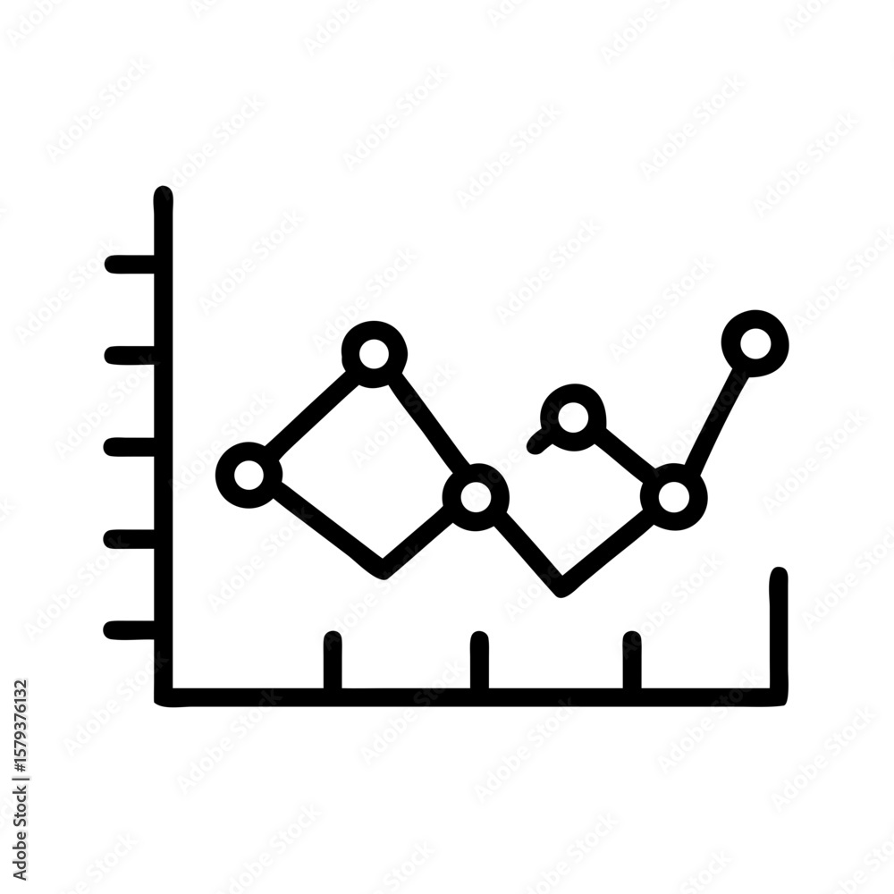 Poster line graph with circular data points showing trends and fluctuations on a labeled coordinate system