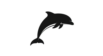 Naklejka premium Silhouette of a leaping dolphin against a clean, white background.