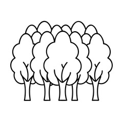 Outline multiple trees with rounded canopies against a forest nature
