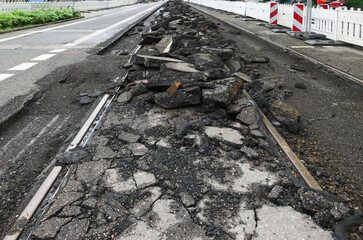 Demolished Tram Tracks Road Construction