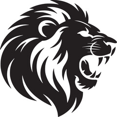 Obraz premium Roaring Lion Head, Black and White Vector Graphic, Fierce Animal Illustration, Wildlife Symbol
