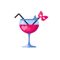 Romantic Cocktail Illustration-Whimsical Drink with Hearts and Mask-Celebration Design-Fun Party Graphic-Sweet Valentine's Day Drink-Colorful Illustration