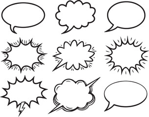 Hand Drawn Comic Speech Bubble Set – Black and White Doodle Style