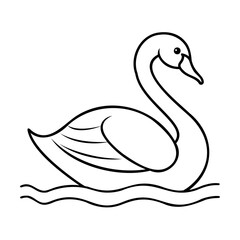 Swan floating on water with simple line art style bird waterfowl