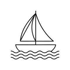 Sailboat with sail waves on simple line art water