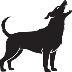 Black dog silhouette howling vector illustration for logo design and animal graphic template idea concept