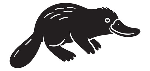 Platypus Swimming Black Silhouette Vector Image Art Design