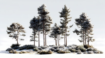 Tall pine trees rising above asymmetrical low shrub coverage