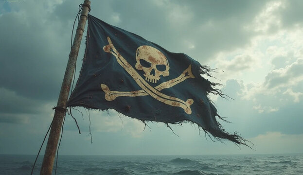 jolly roger pirate flag on a ship