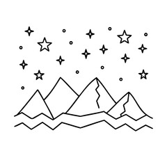 Fototapeta premium Line art mountains stars dots in the night sky vector