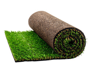 artificial turf, coating, roll of artificial green grass isolated on white background.