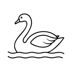 Outline a swan swimming on water with simple wave lines bird waterfowl