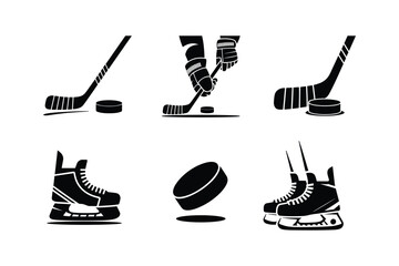 hockey player silhouette, sports icons set