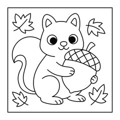Autumn Forest Friend – Squirrel Coloring Page for Kids