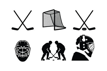 Hockey Equipment and Players Silhouette ice hockey sports
