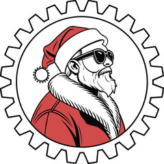 Cool Santa Claus in Gear Frame Vector Logo