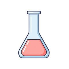 Laboratory beaker filled with pink liquid no background, isolated