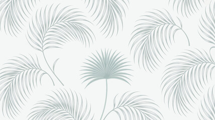 A minimalist, monochromatic wallpaper pattern featuring delicate palm fronds in light gray and white tones