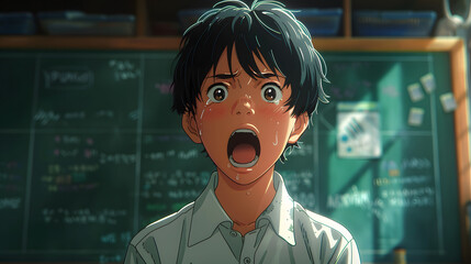A smart young boy dressed in a crisp school uniform stands confidently in front of a blackboard inside a classroom, embodying focus, learning, and the enthusiasm for education.

