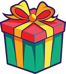 Gift box with a red ribbon and bow vector icon. Colorful present illustration for a Christmas, birthday, or holiday celebration. Isolated graphic symbol for a party or surprise.