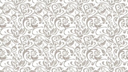 Seamless Light Gray Floral Damask Pattern White Background