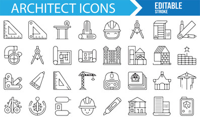 Collection of architect drafting and measuring icons.