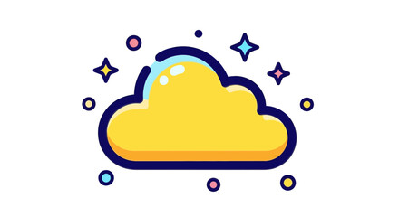 A vibrant cartoon cloud illustration with sparkles and a playful, cheerful aesthetic.